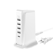 5-in-1 USB Wall Charger – 40W Fast Charging Adapter for Phones, Laptops, Tablets, Game Consoles, Cameras | QC3.0, PD 3.0, Overcharge & Overcurrent Protection, 4 USB + 1 Type-C Port