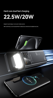 Super fast power bank 50000 mAh 22.5w portable power bank with digital display for outdoor camping, with folding flashlight, For Apple、Samsung、Huawei and other mobile phones