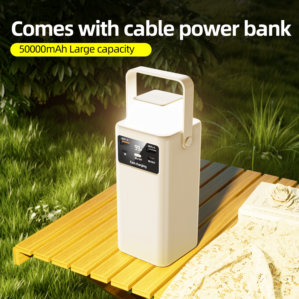 Super fast power bank 50000 mAh 22.5w portable power bank with digital display for outdoor camping, with folding flashlight, For Apple、Samsung、Huawei and other mobile phones
