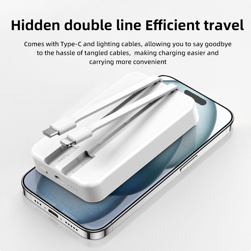 Portable Charger with Built-in Cables and Plug, 10000mAh USB C Power Bank Fast Charging 20W, External Battery Pack Slim, Travel Essentials, for iphone16 15 14 13 Samsung Galaxy iPad