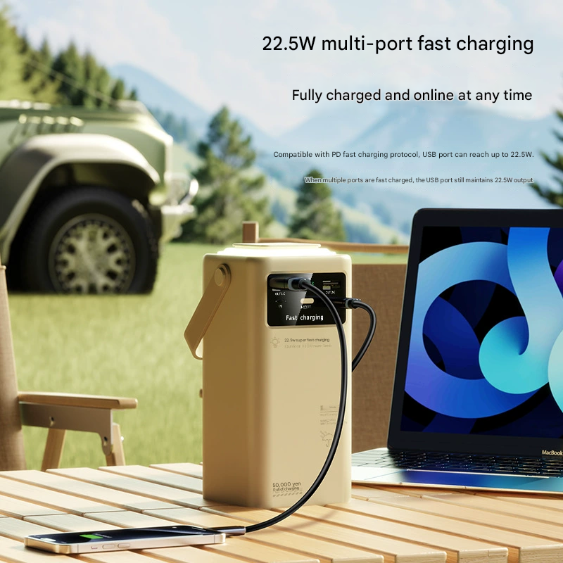 Super fast power bank 50000 mAh 22.5w portable power bank with digital display for outdoor camping, with folding flashlight, For Apple、Samsung、Huawei and other mobile phones