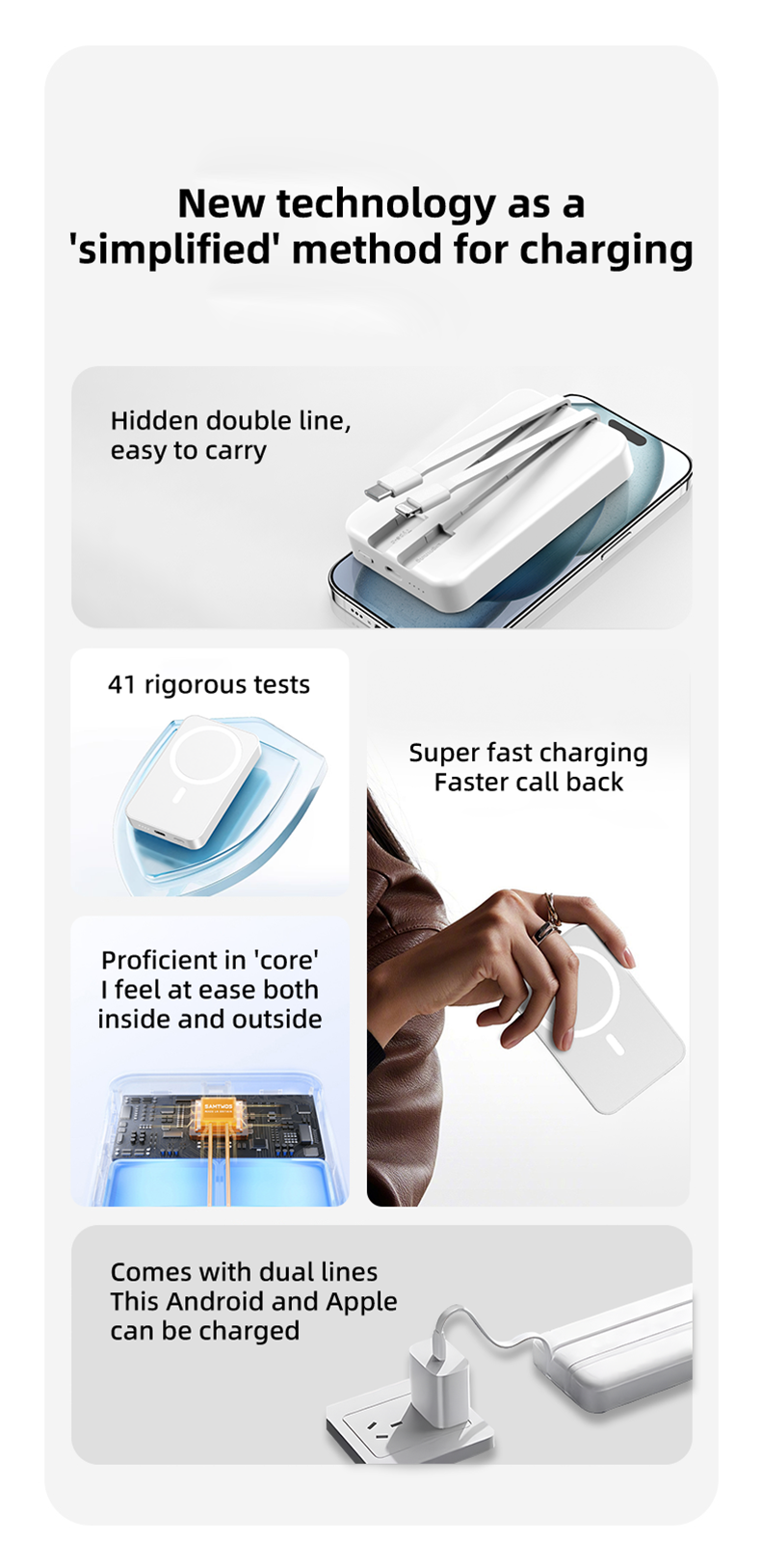 Portable Charger with Built-in Cables and Plug, 10000mAh USB C Power Bank Fast Charging 20W, External Battery Pack Slim, Travel Essentials, for iphone16 15 14 13 Samsung Galaxy iPad