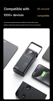 Super fast power bank 50000 mAh 22.5w portable power bank with digital display for outdoor camping, with folding flashlight, For Apple、Samsung、Huawei and other mobile phones