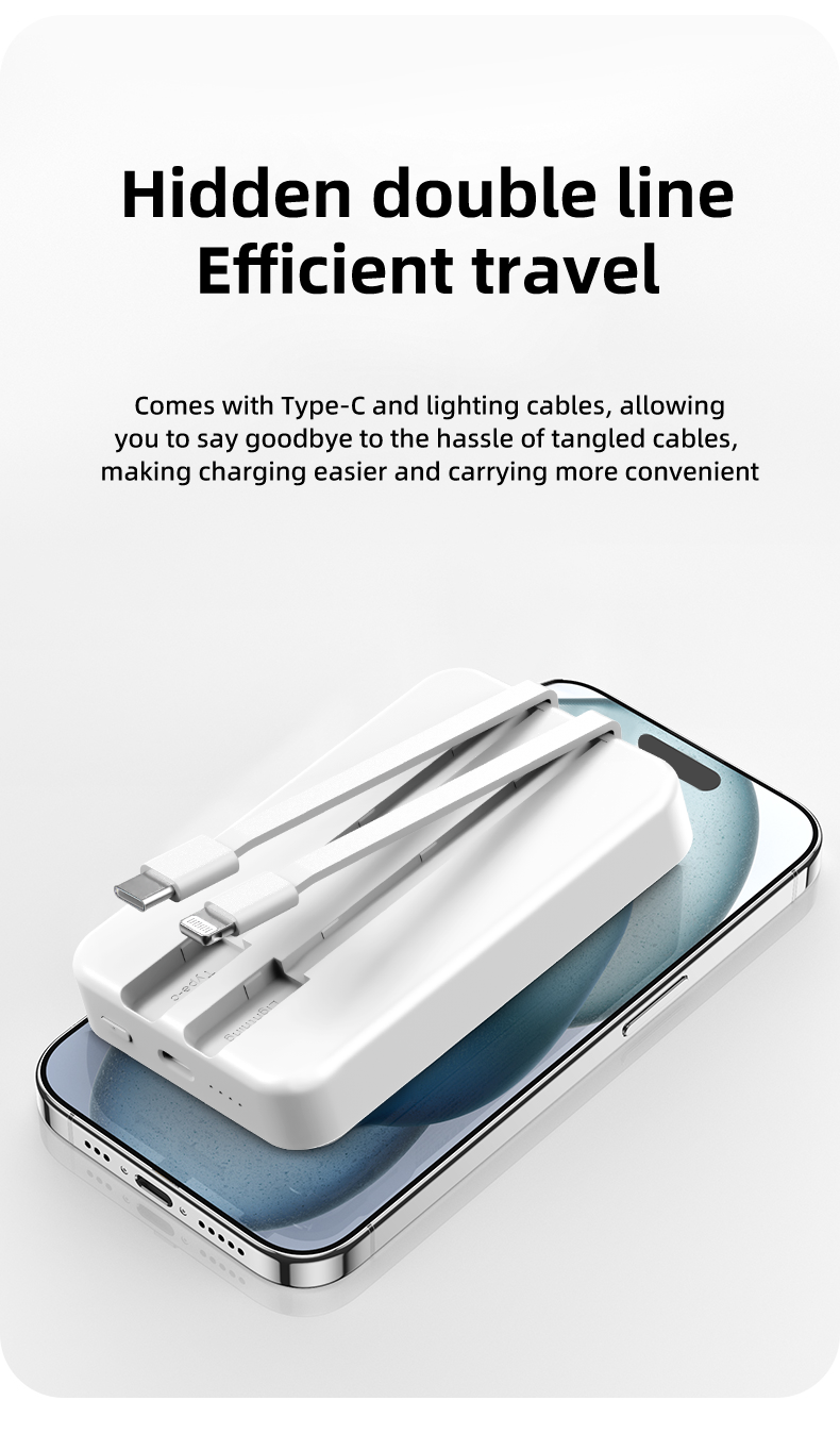 Portable Charger with Built-in Cables and Plug, 10000mAh USB C Power Bank Fast Charging 20W, External Battery Pack Slim, Travel Essentials, for iphone16 15 14 13 Samsung Galaxy iPad