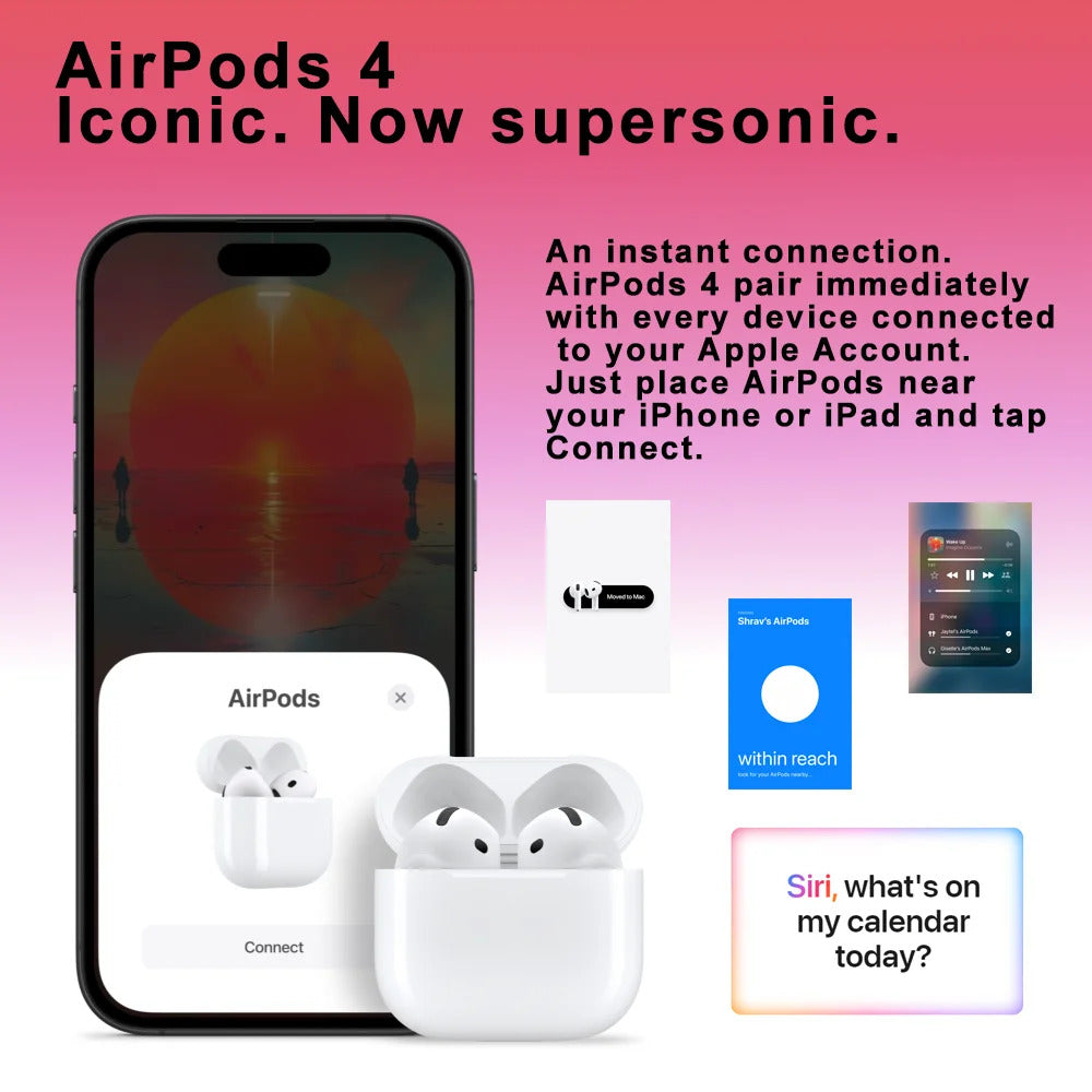 Apple AirPods 4 Wireless Bluetooth Headphones Active Noise Cancellation Powerful H2 Chip Wireless Charging Box Bluetooth 5.3 Waterproof Earphones with Microphone for Apple Samsung Huawei Xiaomi Earphones