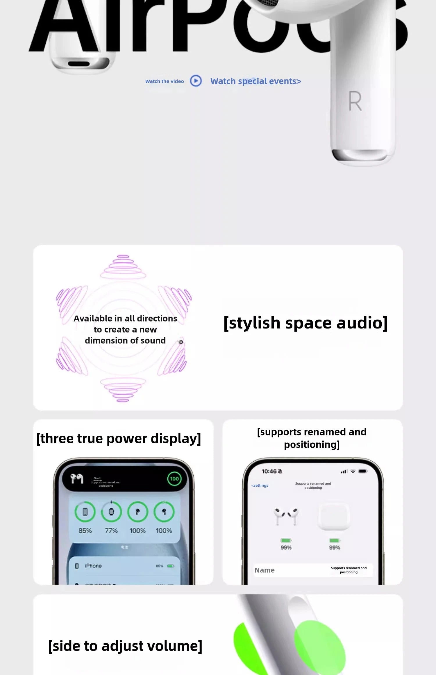 Apple AirPods Pro 4nd Generation USB‑CTWS True Wireless Earbuds Stereo Headphones Outdoor Sports Earphones 5.3 IPX5 Waterproof Earphones for Android iOS with Charging Case HD Music Quality Earphones Sports Earphones Long Battery Life