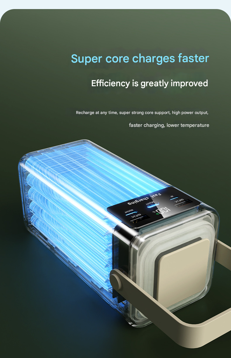 Super fast power bank 50000 mAh 22.5w portable power bank with digital display for outdoor camping, with folding flashlight, For Apple、Samsung、Huawei and other mobile phones