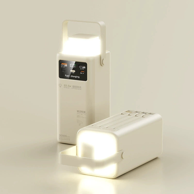 Super fast power bank 50000 mAh 22.5w portable power bank with digital display for outdoor camping, with folding flashlight, For Apple、Samsung、Huawei and other mobile phones