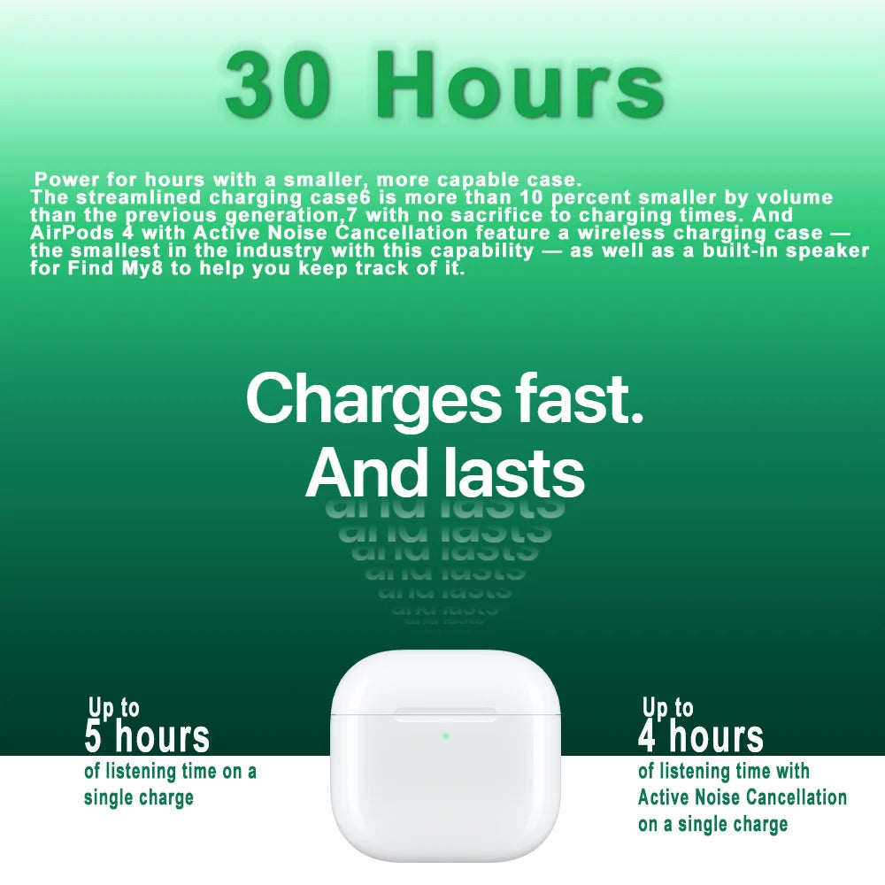 Apple AirPods 4 Wireless Bluetooth Headphones Active Noise Cancellation Powerful H2 Chip Wireless Charging Box Bluetooth 5.3 Waterproof Earphones with Microphone for Apple Samsung Huawei Xiaomi Earphones