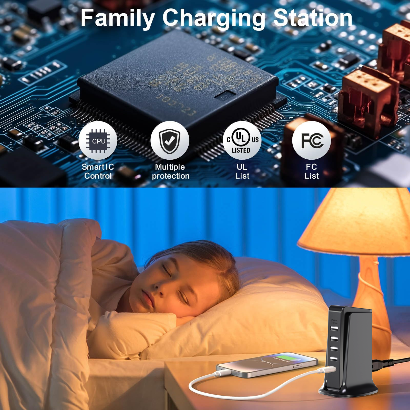 5-in-1 USB Wall Charger – 40W Fast Charging Adapter for Phones, Laptops, Tablets, Game Consoles, Cameras | QC3.0, PD 3.0, Overcharge & Overcurrent Protection, 4 USB + 1 Type-C Port
