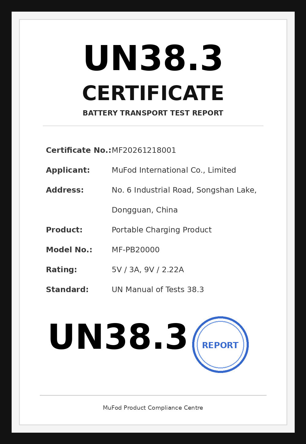 UN38.3 certificate