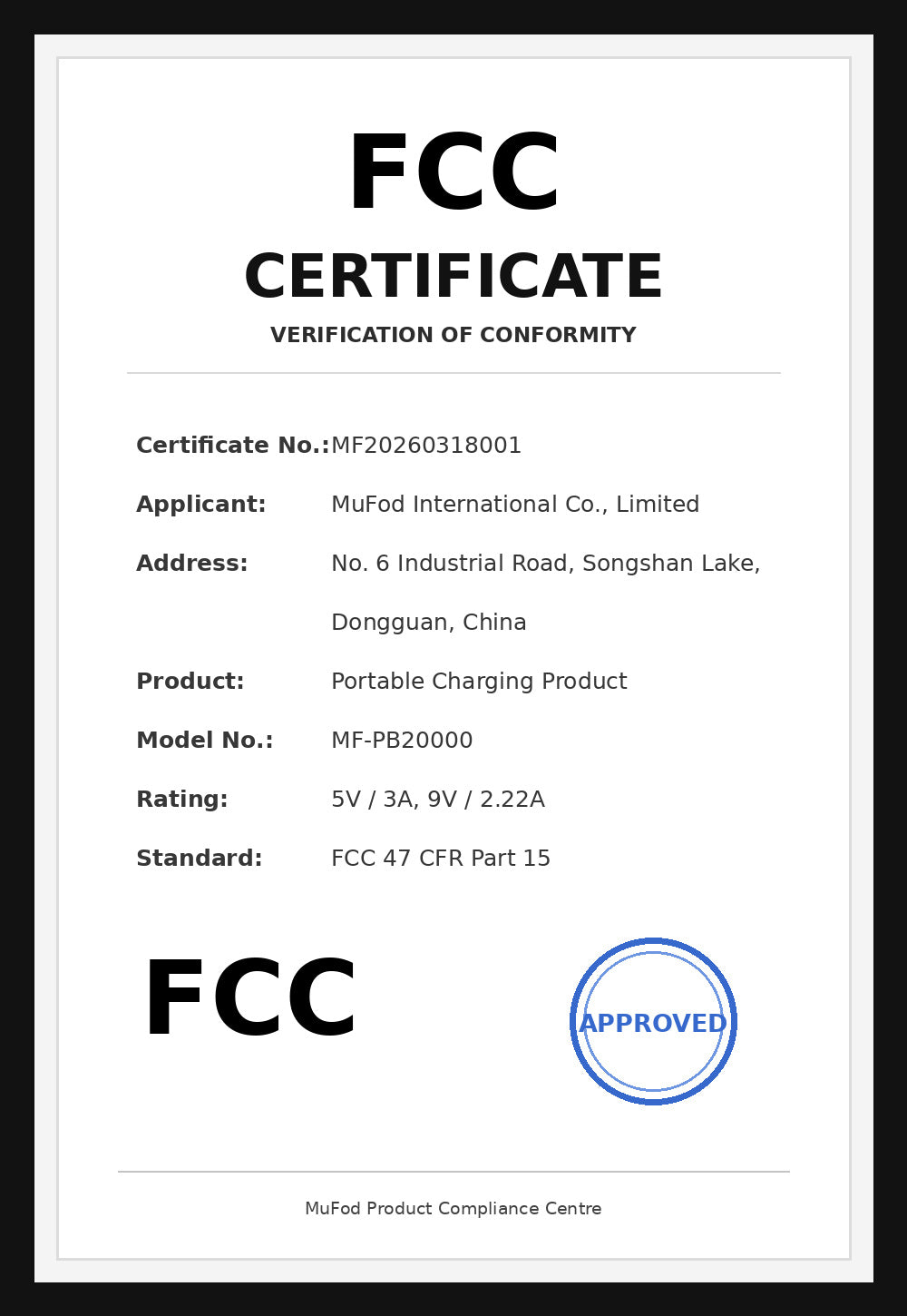 FCC certificate