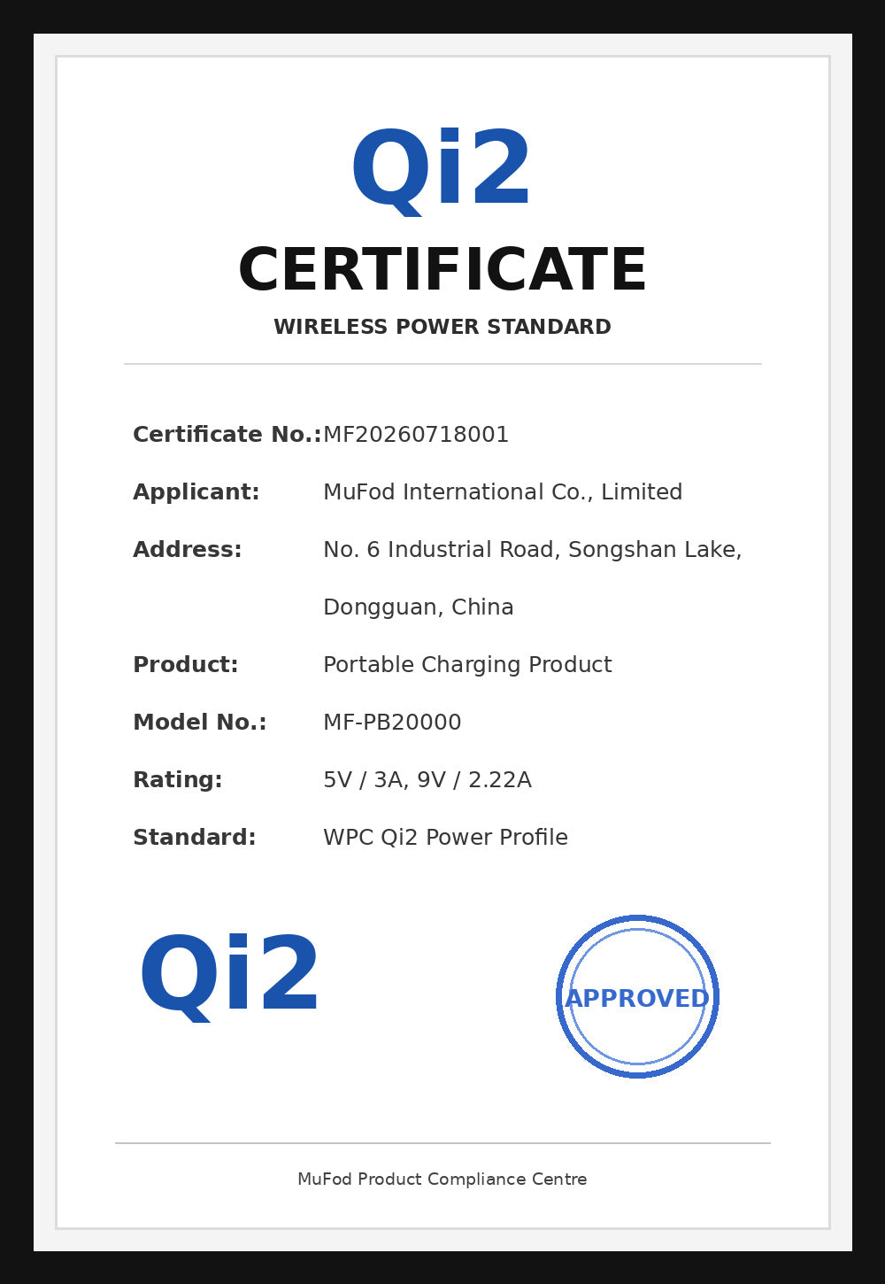 Qi2 certificate