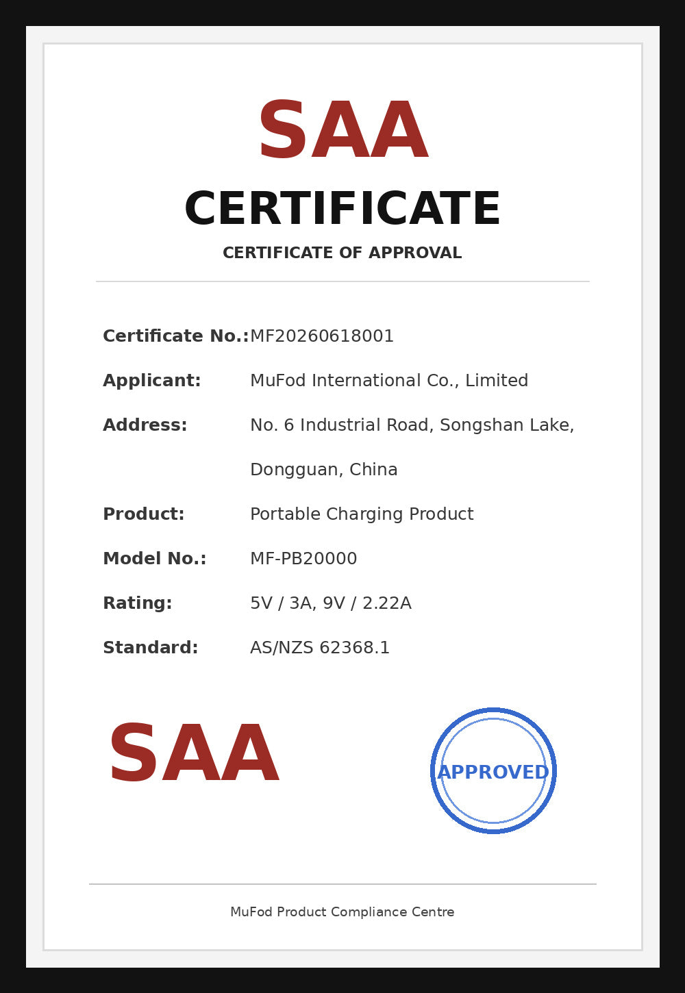 SAA certificate